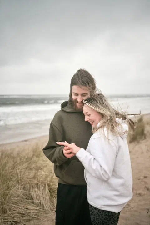 Surpise engagement session Cresswell beach Northumberland north east england nort sea coast